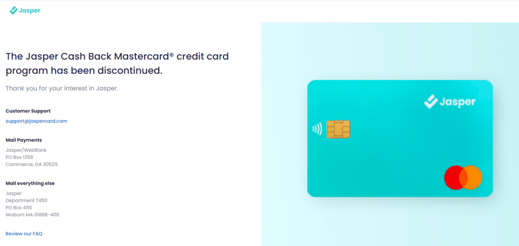 Jasper Mastercard website screenshot displaying its sleek design and innovative features.